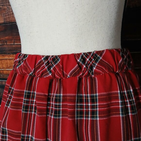 Christopher & Banks Midi Skirt Size L Red Tartan Plaid Pull On Elastic Waist - Picture 5 of 9